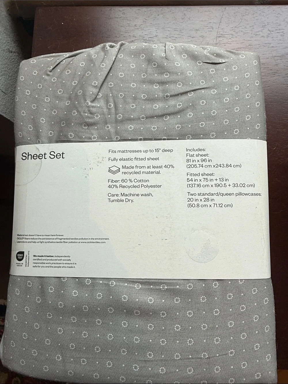 Full Cotton Blend Sateen Sheet Set in Light Gray